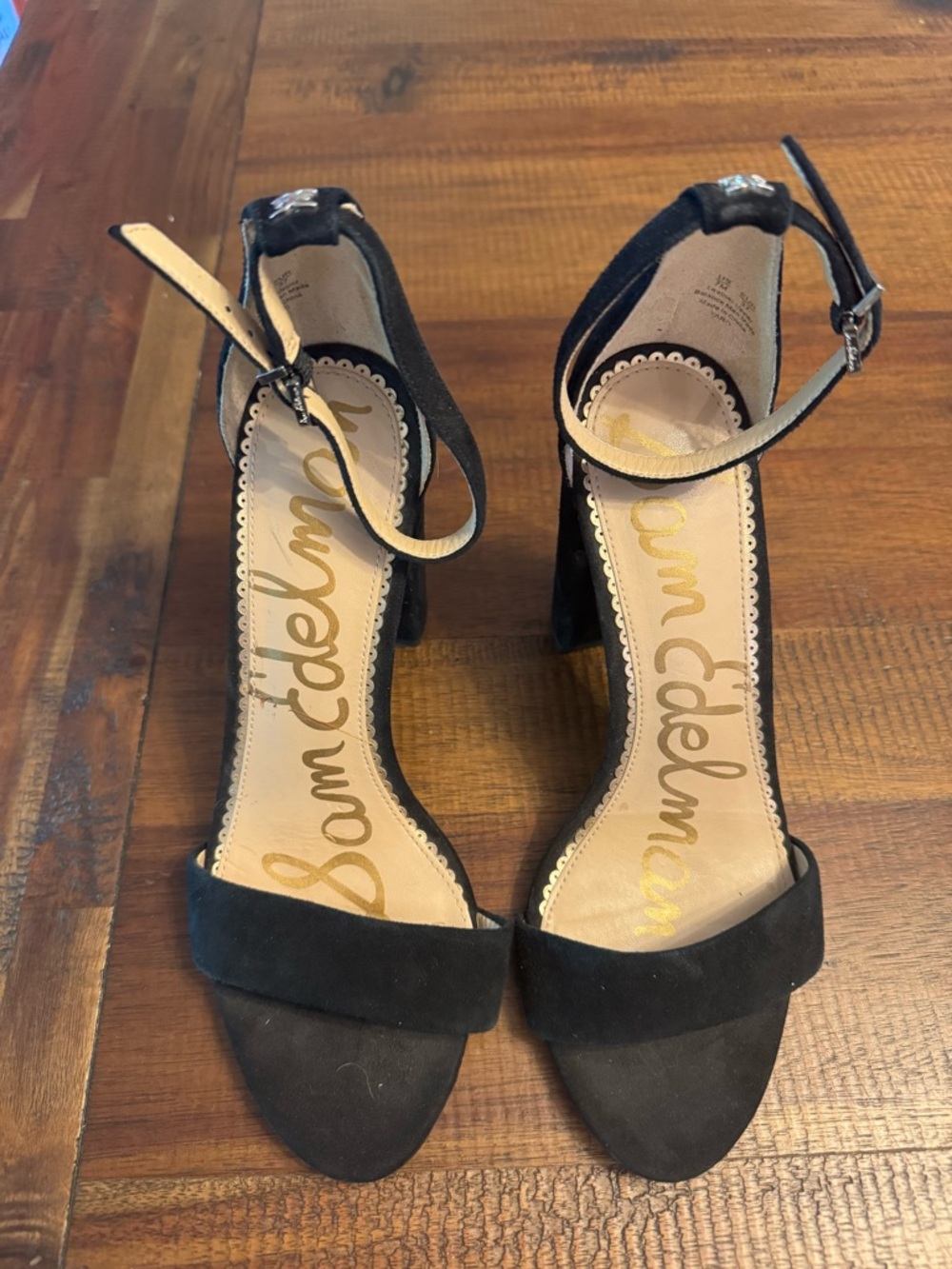 Sam Edelman Black Suede Ankle-Strap Block Heels